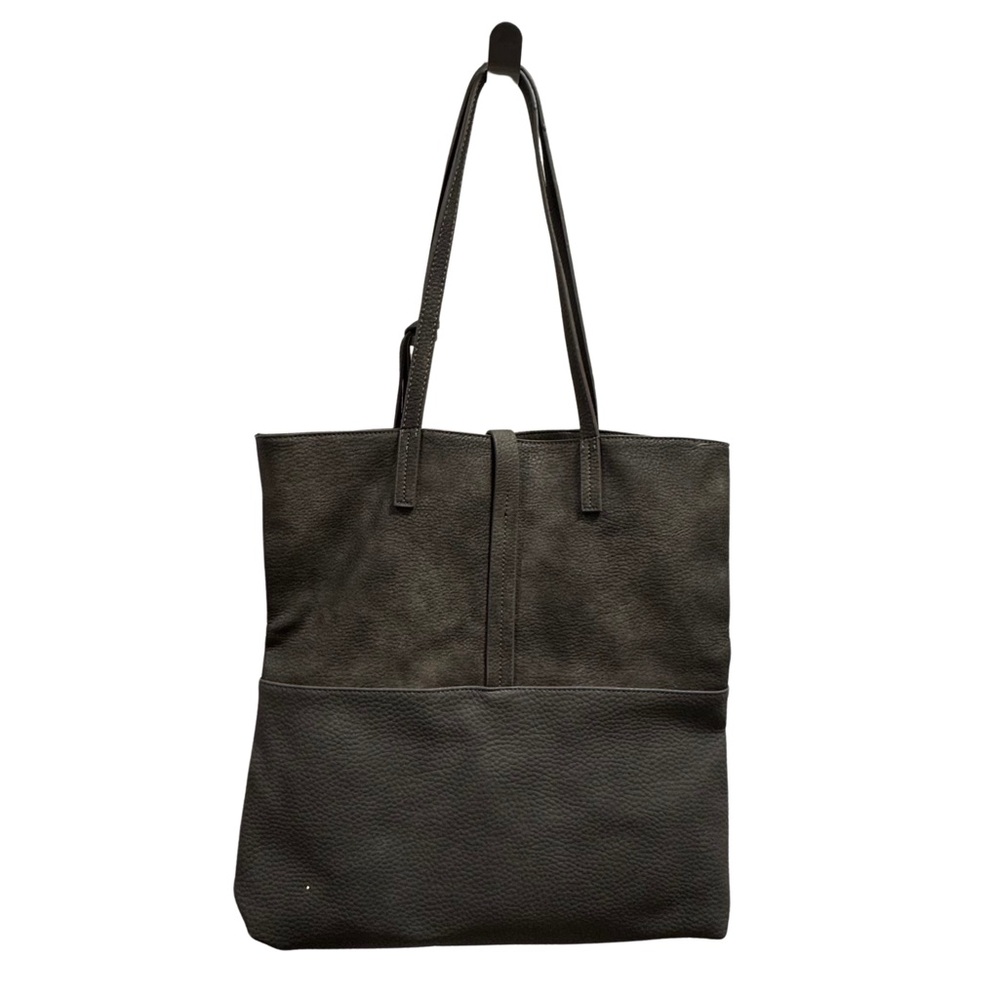 Vintage Moda Luxe Gray Leather & Suede LARGE Tote Bag Tassel Shoulder Purse - Picture 4 of 12